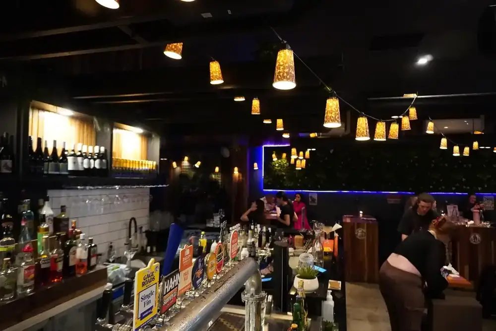 The bar and dining room during evening service